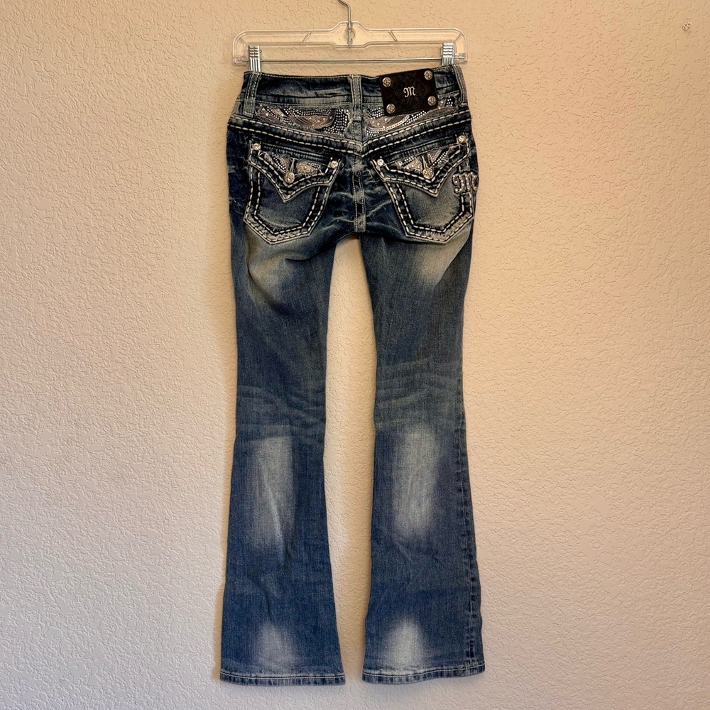 Miss Me Y2K Bootcut Jean Bling Embellished Distressed Silver Studs Size 24 - Picture 10 of 11